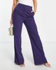 ASOS DESIGN ASOS DESIGN Hourglass linen wide leg relaxed flare pants in purple-Navy - 4