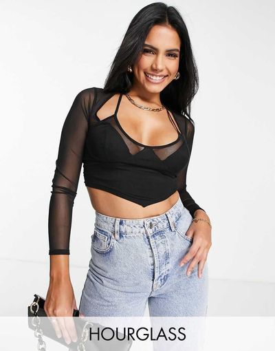 ASOS DESIGN ASOS DESIGN Hourglass long sleeve cupped halter top in black