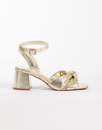 ASOS DESIGN ASOS DESIGN Hugo knot detailing mid block heel sandals in warm gold-Brown