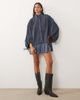 ASOS DESIGN ASOS DESIGN hybrid cord shirt mini dress with balloon sleeve and voile hem in washed denim blue - 1