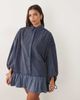 ASOS DESIGN ASOS DESIGN hybrid cord shirt mini dress with balloon sleeve and voile hem in washed denim blue - 2