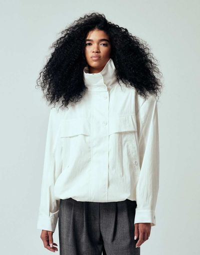 ASOS DESIGN ASOS DESIGN iconic funnel neck sports jacket in ivory-White