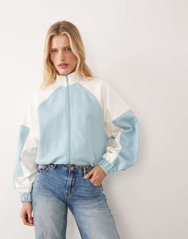 ASOS DESIGN ASOS DESIGN interlock funnel neck zip up jacket with contrast piping in light blue