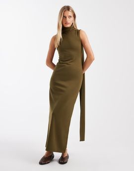 ASOS DESIGN ASOS DESIGN interlock sleeveless maxi dress with scarf detail in khaki green
