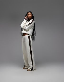 ASOS DESIGN ASOS DESIGN interlock sweatpants with chocolate contrast tipping in cream - part of a set-White