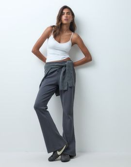 ASOS DESIGN ASOS DESIGN interlock wide leg flare sweatpants in charcoal gray