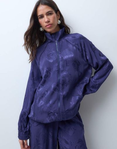 ASOS DESIGN ASOS DESIGN jacquard zip up funnel neck jacket in navy