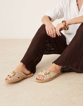 ASOS DESIGN ASOS DESIGN Jade knotted espadrille mules in natural-Neutral
