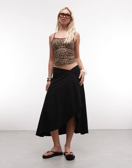 ASOS DESIGN ASOS DESIGN jersey hanky hem skirt with button detail in black