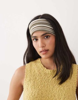 ASOS DESIGN ASOS DESIGN jersey headband in green and khaki stripe mix