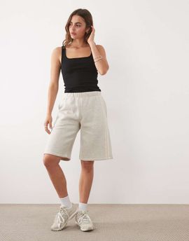 ASOS DESIGN ASOS DESIGN jersey oversized sweat shorts with side stripe in sand heather-Neutral
