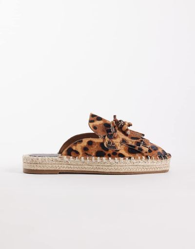ASOS DESIGN ASOS DESIGN Joan espadrille loafers with tassels in hair on real leather with leopard print-Multi