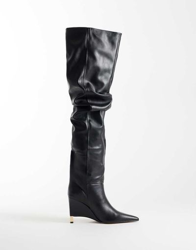 ASOS DESIGN ASOS DESIGN Katya wedge ruched over the knee boots in black