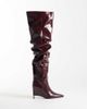 ASOS DESIGN ASOS DESIGN Katya wedge ruched over the knee boots in burgundy-RED - 1
