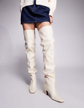 ASOS DESIGN ASOS DESIGN Kayla slouch chisel toe over the knee boots in buttermilk-Neutral