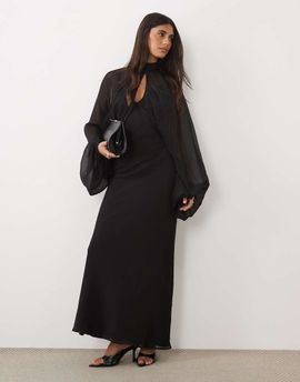 ASOS DESIGN ASOS DESIGN keyhole overlay blouson sleeve with bias cami maxi dress underneath in black-Brown