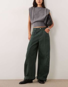 ASOS DESIGN ASOS DESIGN knee pleat roll-up hem barrel jeans in forest green