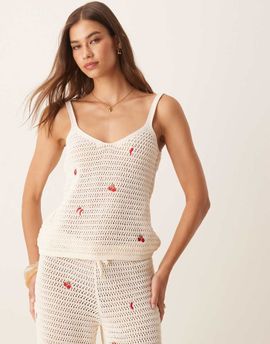 ASOS DESIGN ASOS DESIGN knit cami top with fruit embroidery in ecru - part of a set-Multi