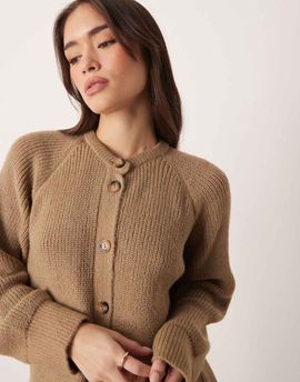 ASOS DESIGN ASOS DESIGN knit cardigan with high neck in mocha-Neutral