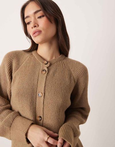ASOS DESIGN ASOS DESIGN knit cardigan with high neck in mocha-Neutral