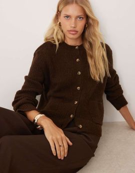 ASOS DESIGN ASOS DESIGN knit cardigan with patch pockets with wool in brown-Red