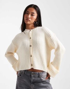 ASOS DESIGN ASOS DESIGN knit cardigan with rolled cuffs in ecru-White