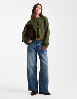 ASOS DESIGN ASOS DESIGN knit cardigan with rolled cuffs in khaki green