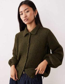 ASOS DESIGN ASOS DESIGN knit cardigan with wool in khaki-Green