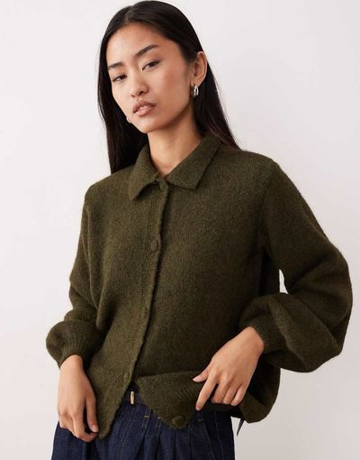 ASOS DESIGN ASOS DESIGN knit cardigan with wool in khaki-Green