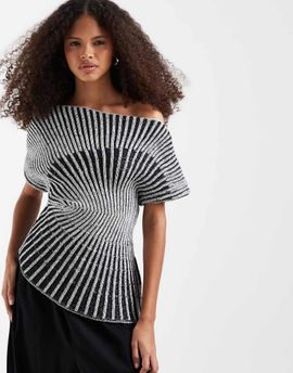 ASOS DESIGN ASOS DESIGN knit cinched pleated top in mono stripe-Multi