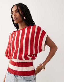 ASOS DESIGN ASOS DESIGN knit cinched top in red stripe-Multi