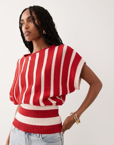 ASOS DESIGN ASOS DESIGN knit cinched top in red stripe-Multi