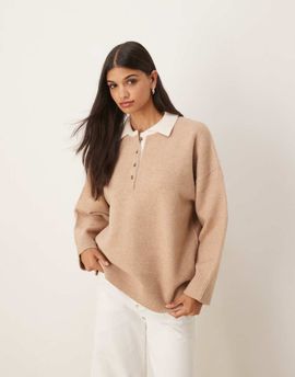 ASOS DESIGN ASOS DESIGN knit compact polo shirt in oatmeal-White