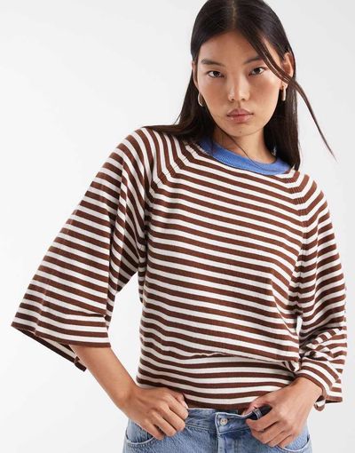 ASOS DESIGN ASOS DESIGN knit contrast sweater in ecru and brown stripe-Multi