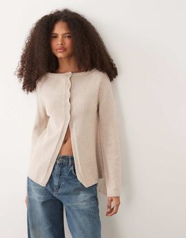 ASOS DESIGN ASOS DESIGN knit cotton blend boucle cardigan in stone-Brown