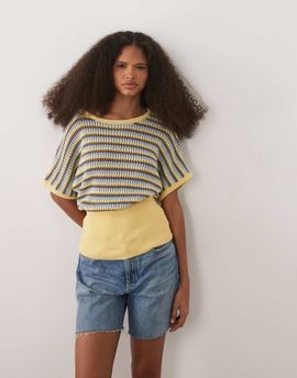 ASOS DESIGN ASOS DESIGN knit cotton blend cinch hem top in striped print-Multi