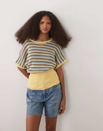 ASOS DESIGN ASOS DESIGN knit cotton blend cinch hem top in striped print-Multi