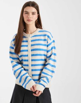 ASOS DESIGN ASOS DESIGN knit crew neck cardigan in blue and ecru stripe-Multi