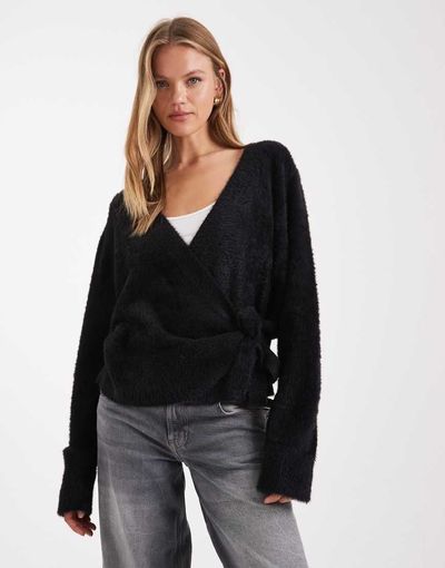 ASOS DESIGN ASOS DESIGN knit eyelash wrap cardigan in black