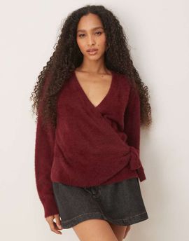 ASOS DESIGN ASOS DESIGN knit eyelash wrap cardigan in plum-Purple