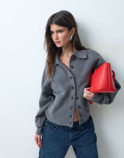 ASOS DESIGN ASOS DESIGN knit fitted shirt in charcoal-Gray