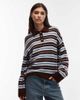 ASOS DESIGN ASOS DESIGN knit fluffy rugby top in blue and brown stripe-Multi - 1