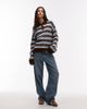 ASOS DESIGN ASOS DESIGN knit fluffy rugby top in blue and brown stripe-Multi - 2