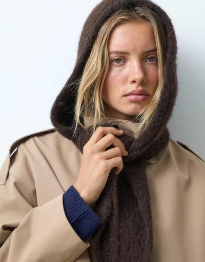 ASOS DESIGN ASOS DESIGN knit hooded scarf in chocolate-Brown