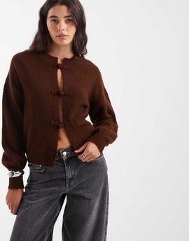 ASOS DESIGN ASOS DESIGN knit mandarin detailing cardigan in chocolate brown