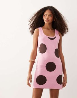 ASOS DESIGN ASOS DESIGN knit mini dress in pink polka dot print-Multi
