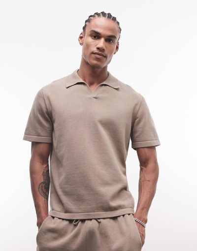 ASOS DESIGN ASOS DESIGN knit notch neck in stone - part of a set-Gray