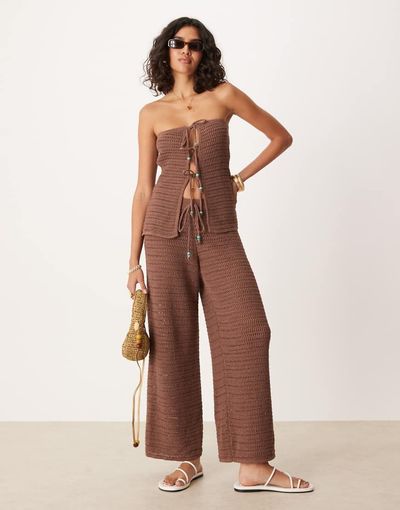 ASOS DESIGN ASOS DESIGN knit pants with turquoise beads in brown - part of a set