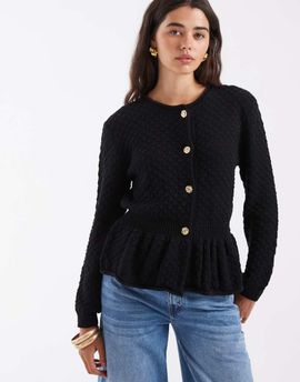 ASOS DESIGN ASOS DESIGN knit peplum long sleeve top with gold-tone buttons in black