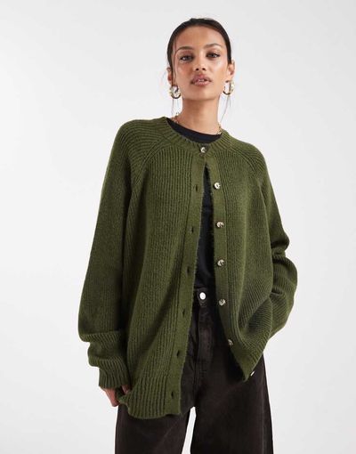 ASOS DESIGN ASOS DESIGN knit raglan cardigan in olive-Green